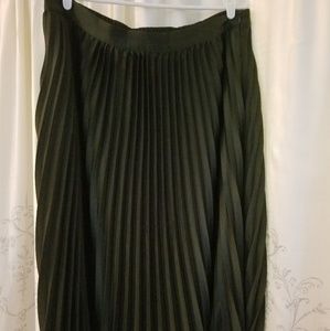 Olive green pleated knee length skirt